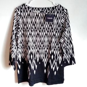 NWT Rafaella black white geometric long sleeve top